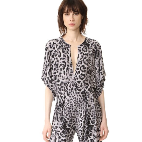 Norma Kamali Rectangle Jog Jumpsuit in Grey Leopard Size Medium - Picture 1 of 4